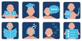 Vector set of language icons of Speaking, writing, vocabulary, reading, grammar, listening, pronunciation Royalty Free Stock Photo